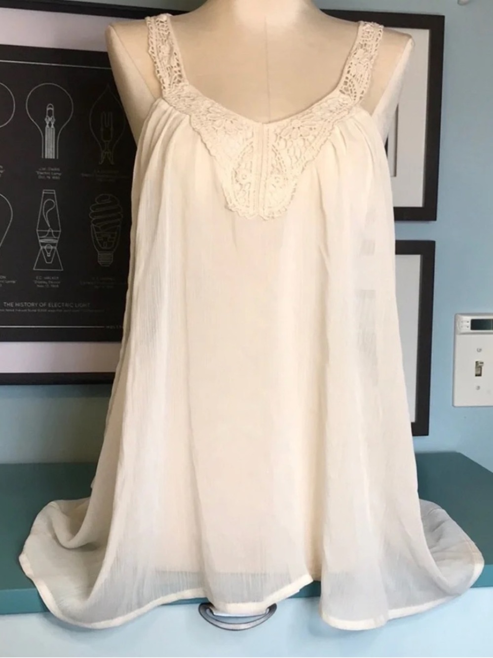 Love Culture sheer ivory tank lace accent size M